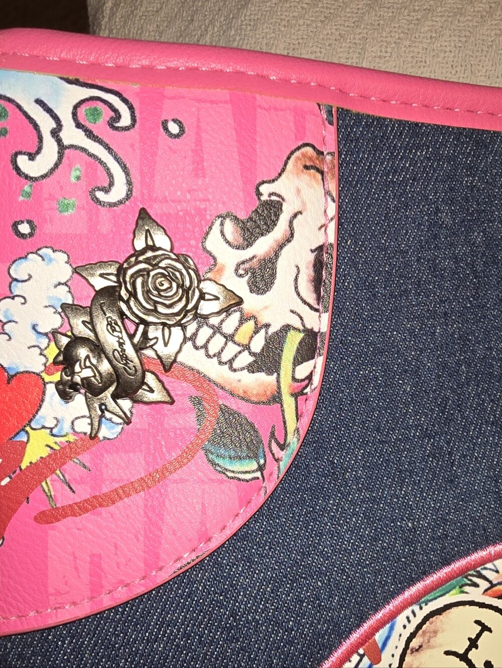 NWOT Ed Hardy Pink Tattoo Print Satchel Tote Bag - Picture 5 of 11
